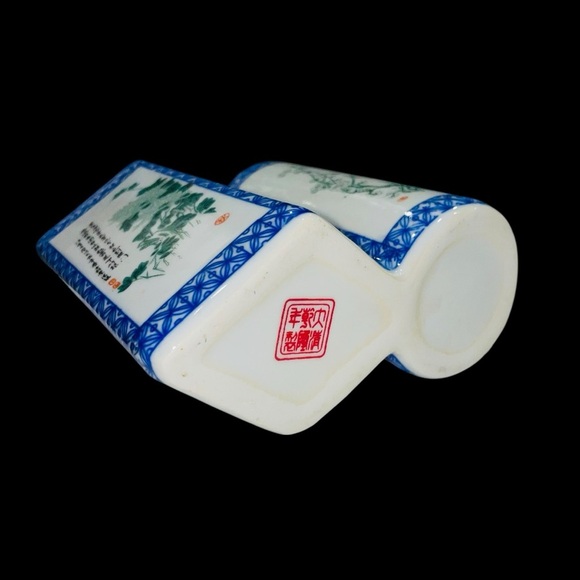 Antique Vintage Chinese Porcelain Brush Pot /Vase with Calligraphy Floral Design - Picture 8 of 13